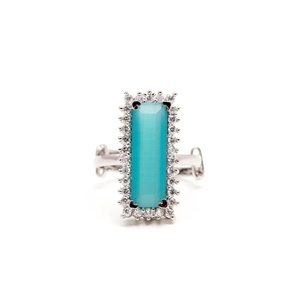 925 <b>Sterling</b> <b>Silver</b> Turquoise <b>Ring</b> Rectangular Turquoise Halo Statement <b>Adjustable</b> Blue Gemstone <b>Ring</b> for Women - Product Image 4