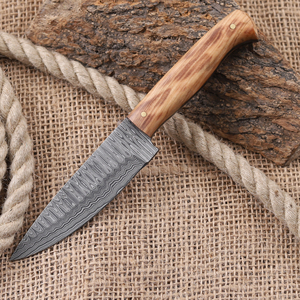 Cuchillo Nórdico de Acero de Damasco con Hoja Fija para Caza, Desollado y Camping, Mango de Madera de Olivo, Espiga Completa, Grado Industrial - Product Image 3