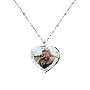 Silver Gold Plated Diamond Heart Photo Pendant with Personalized Picture Custom <b>Memory</b> Necklace for Unisex <b>Gift</b> - Product Image 1