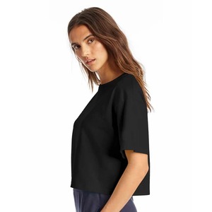 INDEX APPAREL Women's Black Crop <b>Top</b> T-Shirt Crew Neck Short Sleeve Loose Fit Solid Color Casual All Seasons Wear - Product Image 2