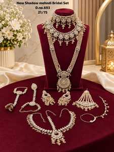 Classic Alloy Bridal Jewelry Set Ethnic Gold Plated Necklace & Earring with Zircon Pearl for <b>Wedding</b> Party Mehndi <b>Accessories</b> - Product Image 1