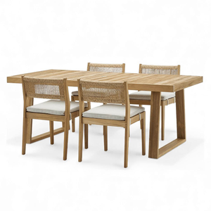 Ensemble de table et chaises de jardin en teck au design minimaliste, tressées, pour la décoration de la maison - Product Image 1