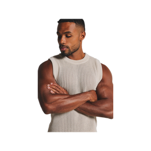 Camiseta sin mangas de punto para hombre, cuello redondo, color liso, transpirable, estilo casual, diseño calado - Product Image 2