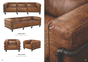 Sofá de Cuero Industrial Contemporáneo con Ruedas, Estructura de Acero, Sofá de Piel de Vaca, Muebles Modernos para el Hogar - Product Image 3