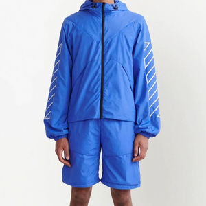 Men's Custom Logo Solid <b>Windbreaker</b> Two-Piece Heavyweight Sweat Shorts Jacket Set Summer Eco-Friendly - Product Image 1