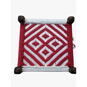 Handwoven Deep Green & White Rope Wooden Peeda <b>Stool</b> Ottoman Bone Inlay Console for Bedroom Garden Farmhouse - Product Image 1