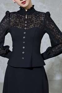 Conjunto KS52 Falda Elegante y Romántica para Mujer de Algodón (exterior) + Encaje Elástico (interior) Blusa Clásica ATHENA con Encaje y Ribete de Algodón - Product Image 2