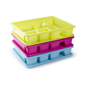 Scolapiatti quadrato in plastica impilabile con vassoio di drenaggio per lavello da cucina - Product Image 2