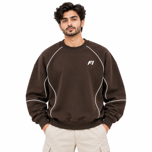 Sudadera Azul para Hombre con Cuello Redondo, Panel Blanco en el Pecho, Ribete en Contraste, 100% Algodón Felpa, Corte Holgado, Manga Larga, Estilo Urbano - Product Image 5