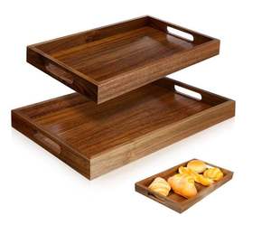 Rectangular Acacia Wood Serving Tray with Handle Single-piece Package Modern Design Fruit Theme Decorative Tray for <b>Home</b> Use - Product Image 1