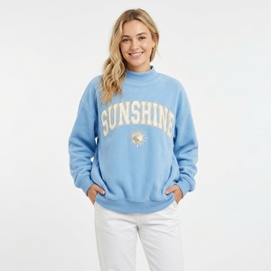 Pull-over en coton tricoté à col montant pour femme, coupe ample, manches longues, avec imprimé personnalisé à sequins, idéal pour l'automne – Vente en gros - Product Image 2