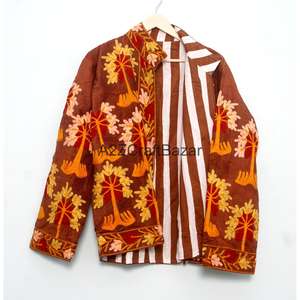 Veste matelassée à col mandarin avec broderie florale, boutons, doublure rayée en coton, faite à la main, pour l'hiver et l'automne, séchage rapide - Product Image 6