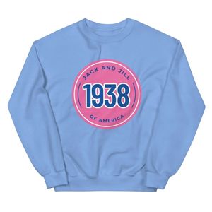 Sudadera Rosa de Manga Larga Jack and Jill, Diseño Circular Azul 1938, Sudadera Cómoda con Cuello Redondo, Ropa Personalizada al por Mayor - Product Image 1