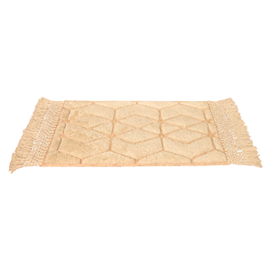 Tapis de prière moderne en laine tuftée beige à motifs géométriques - Janamaz tissé bohème avec franges - Product Image 4