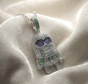 Pendentif Minion en argent 925 et moissanite, plaqué rhodium, collier à breloque de dessin animé, bijoux de fête unisexe - Product Image 4