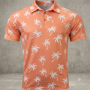 High Quality Palm <b>Tree</b> Printing Design Men's Golf for Shirt Half Sleeve Knitted Polyester Comfortable Breathable Quick Dry - Product Image 1