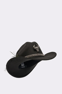 Vintage Black Cowgirl <b>Hat</b> with Chain Decoration for Women Casual Wear Solid Color Nonwoven Felt <b>Western</b> Style Adult <b>Hat</b> - Product Image 3