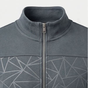 Men's Grey Geometric Print Tracksuit <b>Full</b> <b>Zip</b> <b>Sweatshirt</b> & Joggers Sporty Casual Wear Autumn Season Breathable Polyester - Product Image 4