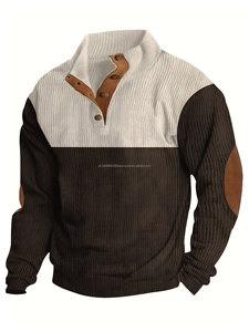 Sweat à capuche en velours côtelé 100% coton pour homme, décontracté, couleur unie, col montant, pull-over, vêtements de sport, hiver, lavé, uni, teinture numérique - Product Image 2