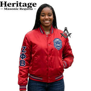 เสื้อแจ็คเก็ตวาร์ซิตี้ผ้าซาตินสีน้ำเงินรอยัล ปักลายตามสั่งสำหรับทีม  ติดกระดุมแบบสแนปทั้งตัว  เสื้อแจ็คเก็ตบอมเบอร์  ชุดเครื่องแบบประเพณีเมสัน - Product Image 1