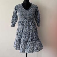 Robe décontractée à imprimé floral, à volants, manches longues, col en V, coupe évasée, pour femme, à porter au quotidien, durable, imprimée à la main, 100% coton naturel