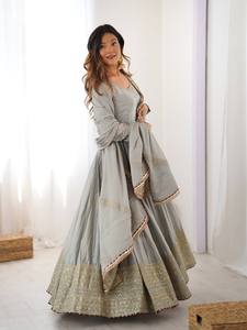 Grey Embroidered Anarkali <b>Kurta</b> Set with Dupatta <b>for</b> <b>Women</b> - Product Image 2