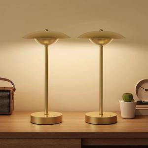 Lámpara de Mesa Minimalista de Latón con Acabado Dorado Mate, Iluminación de Mesa Contemporánea - Product Image 1