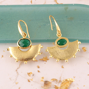 Hot selling oval cut hydro quartz chalcedony half <b>moon</b> dangle drop <b>earring</b> brass 18k gold plated brushed finish metal <b>earrings</b> - Product Image 6