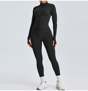 Women's Pink Yoga Set Full Length Leggings Long Sleeve <b>Zipper</b> <b>Top</b> High Waist Seamless Activewear 2 Piece Sport Wear - Product Image 6