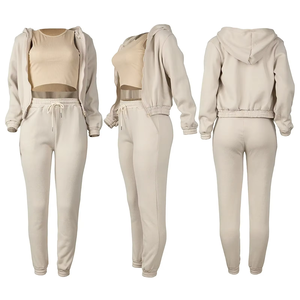 Ensemble de vêtements pour femmes 3 pièces, sweat à capuche doublé en polaire, débardeur sans manches et pantalon de survêtement sportif - Product Image 2