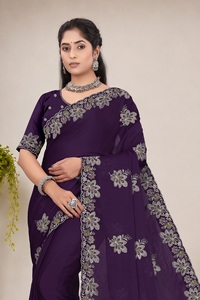 Sari en satin et mousseline de soie pour femme, personnalisable, style indien, broderie Swarovski, design Patola, style traditionnel, pour mariage, par Vexotrend - Product Image 2
