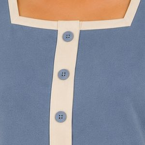 Blue And Ivory Women Two Piece Shorts Set Square Neck Button <b>Top</b> <b>Cat</b> Umbrella Print Casual Summer Cotton Lounge Wear Outfit - Product Image 6