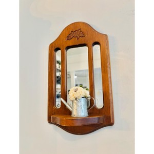 Oak Wood <b>Wall</b> <b>Mirror</b> with Shelves 48x30 in Handcrafted Rustic Modern India Mudroom Bathroom Wholesale OEM - Product Image 3