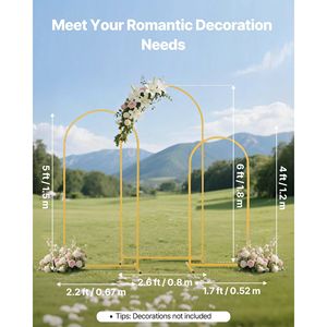 Set di 3 Supporti ad Arco in Metallo Dorato 6/5/4 ft, Struttura Stabile, Facile Montaggio per Matrimoni e Compleanni - Product Image 2