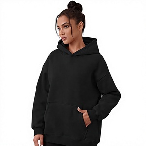 <b>Women</b> Oversized Hooded Sweatshirt Long Sleeve Solid Color <b>Fleece</b> Pullover Autumn Casual Wear <b>Black</b> - Product Image 5