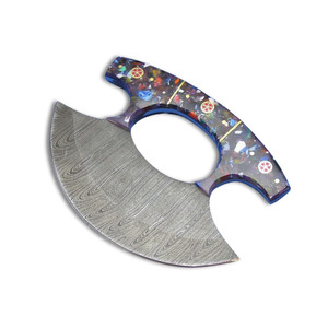 Handmade Damascus Chef Ulu <b>Knives</b> with Curved Blade Eco-Friendly <b>Bone</b> <b>Handle</b> & Leather Sheath Fixed blade Ulu Knifes - Product Image 1