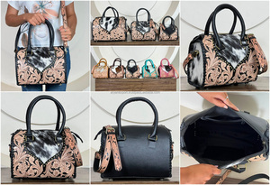 New Arrival 2026 11" Genuine <b>Leather</b> <b>Tooled</b> Western Speedy Bag Cowhide <b>Leather</b> Floral Handcrafted Lady Shoulder Speedy Handbags - Product Image 3