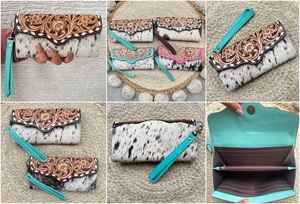 New Premium Designer Hand Tooled Genuine Cowhide Leather Clutches Large Capacity Multiple <b>Card</b> Slots <b>Wallet</b> Purse for Women's - Product Image 3