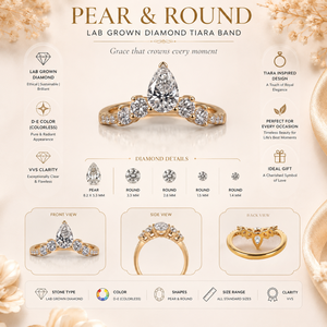14K Gold Plated Pear Lab Grown Diamond Tiara Band <b>Ring</b> | <b>Crown</b> Curved Wedding Band | VVS Clarity IGI Certified Stackable - Product Image 6