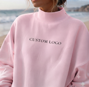 Sudadera Oversize de Cuello Alto para Mujer, Color Rosa, Algodón, Estampado de Letras en la Parte Delantera, Logotipo Personalizado, Ropa Casual de Calle para Otoño - Product Image 1