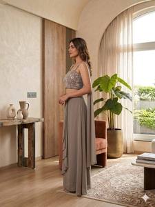 Premium Fox Georgette Embroidered <b>Top</b> with Palazzo Set for Women <b>Sequin</b> Work Fusion <b>Party</b> Wear Collection - Product Image 3