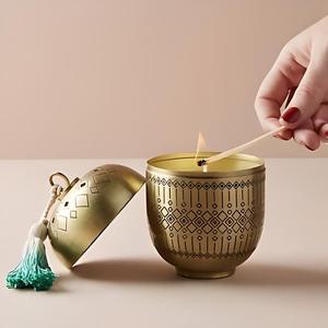 Bol à bougie en métal gravé fait main de luxe, porte-bougie décoratif avec couvercle, décoration d'intérieur, centre de table de mariage, cadeau - Product Image 1