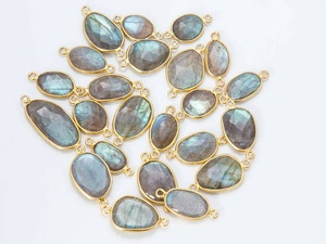 Natural Oval Cabochon Charm Connector Solid Brass Gold Plated Mixed size Beaded Jewelry Components - Product Image 3