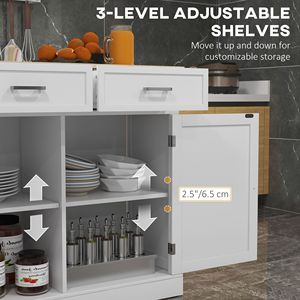 Carrello da Cucina Moderno Stile Fattoria, Bar Portatile per Colazione, con Ripiano Ribaltabile, 2 Cassetti, Ripiani Regolabili in Rovere, Design in Legno Bianco e Vetro - Product Image 6
