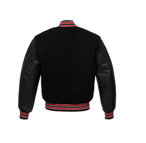 Unisex Varsity Baseball Style Bomber <b>Jacket</b> Black <b>White</b> Button up with Custom Logo Stand Collar Front Embroidery Decoration - Product Image 6