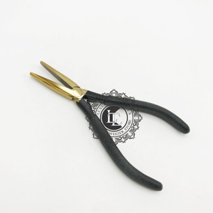 High Quality Stainless Steel <b>Hair</b> Extension Plier with Black Grip Gold & Black <b>Powder</b> Coating Private Label - Product Image 5
