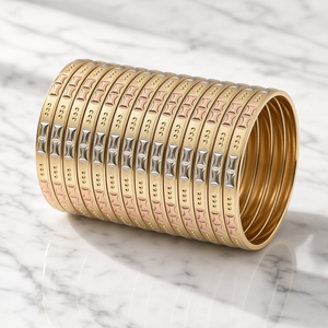 Ensemble de bracelets en or pour femmes ORO-Z, inspiré de la technologie CNC, tendance, design tricolore, gravure géométrique complexe, bracelets à motifs tricolores - Product Image 3