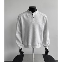 T-shirt Henley noir à manches longues, pull décontracté à col rond, sweat-shirt pour homme, streetwear