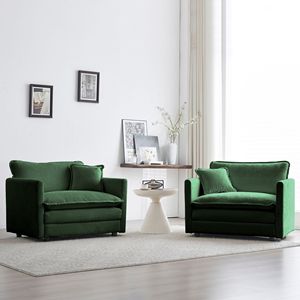 Set di 2 Poltrone di Lusso in Ciniglia Verde con Cuscini Decorativi per Soggiorno - Product Image 3
