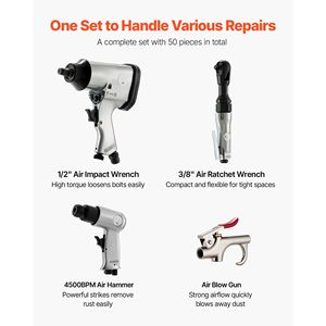 Kit de Accesorios para Herramientas Neumáticas Pro, 50 Piezas, Incluye Llave de Impacto de 1/2'', Llave de Trinquete de 3/8'', Martillo Neumático de 4500 BPM - Product Image 2